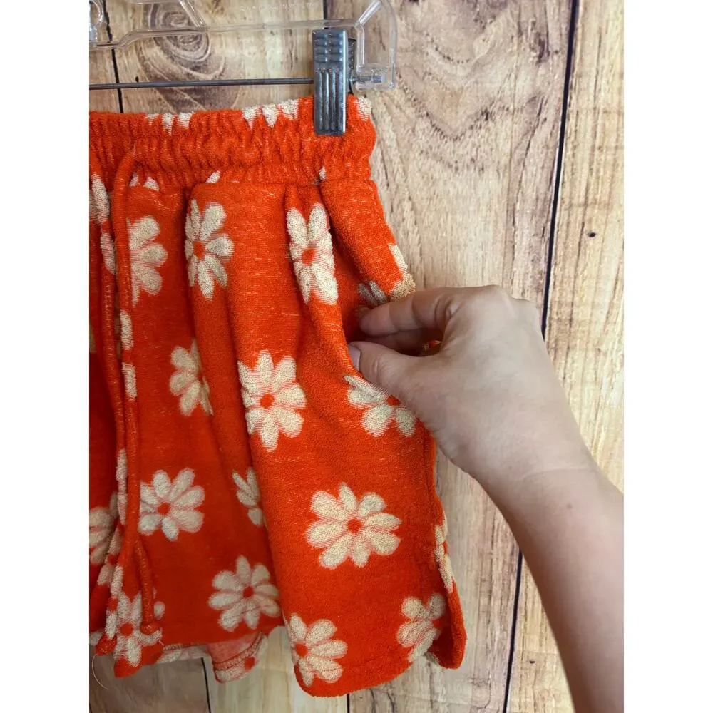 New In Orange Daisy Terry Cloth Short Top Set Swimsuit Coverup Women's Size M - Picture 6 of 9